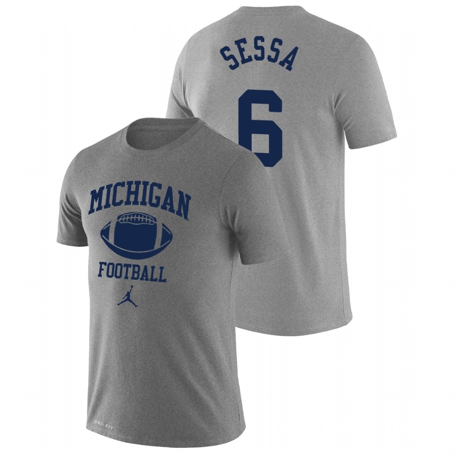 Michigan Wolverines Men's NCAA Michael Sessa #6 Heathered Gray Retro Lockup Legend Performance College Football T-Shirt BCV5549DF